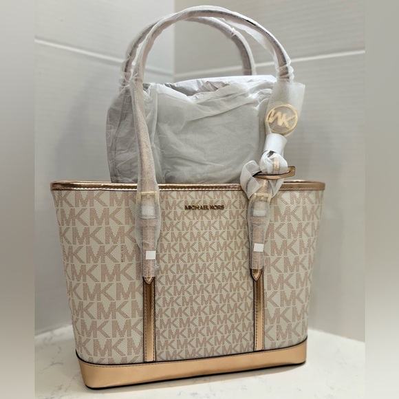 Michael Kors Cream and Gold Signature Tote - Picture 13 of 13
